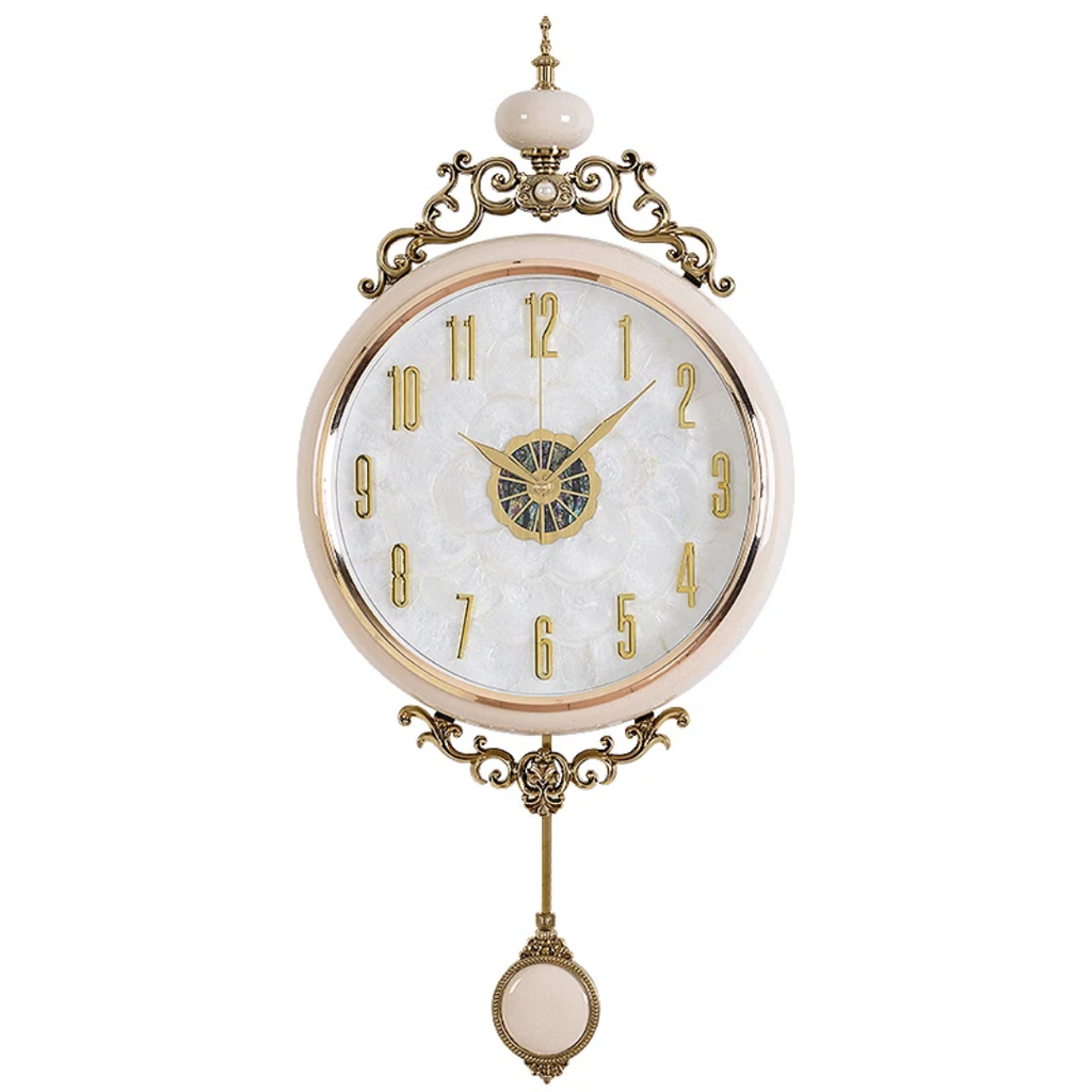 European Style Silent Pendulum Wall Clock - White Frame