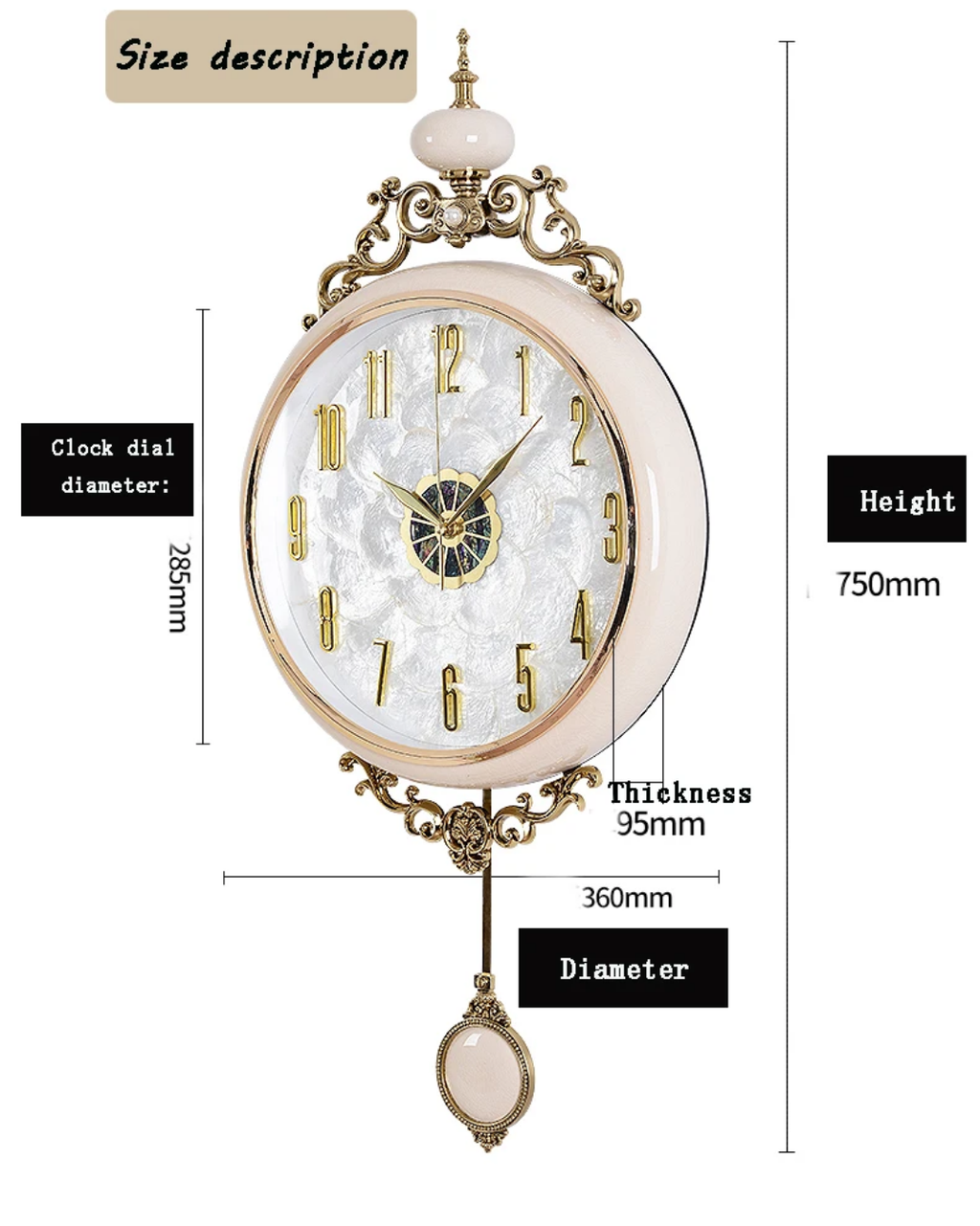 European Style Silent Pendulum Wall Clock - White Frame