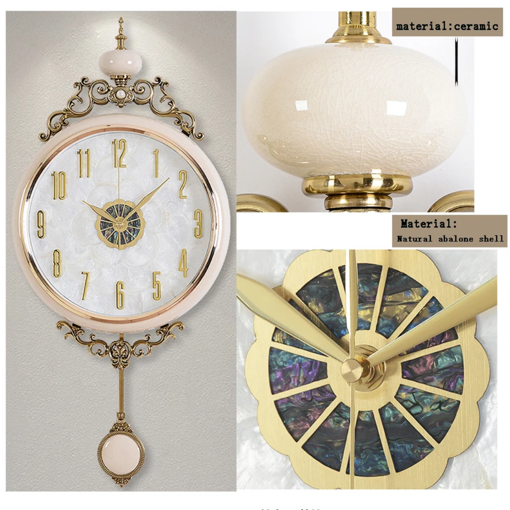 European Style Silent Pendulum Wall Clock - White Frame