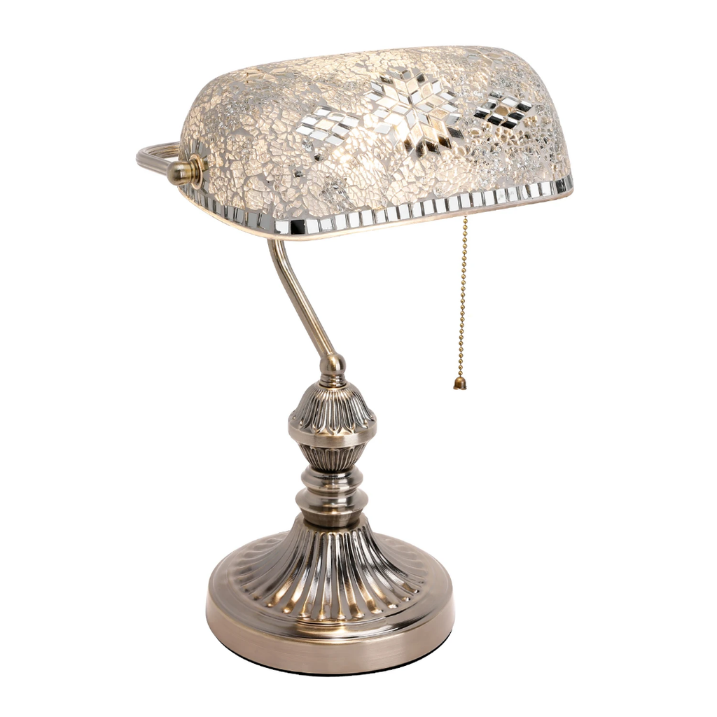 Mosaic Bankers Lamp with Glass Shade