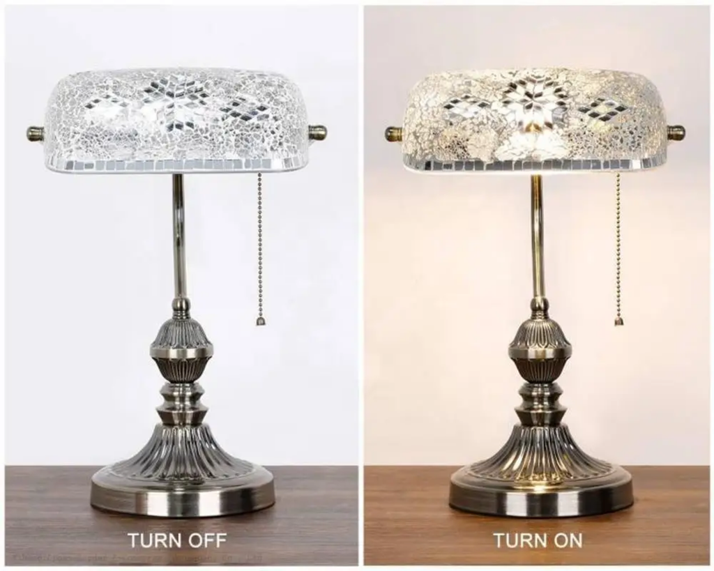 Mosaic Bankers Lamp with Glass Shade