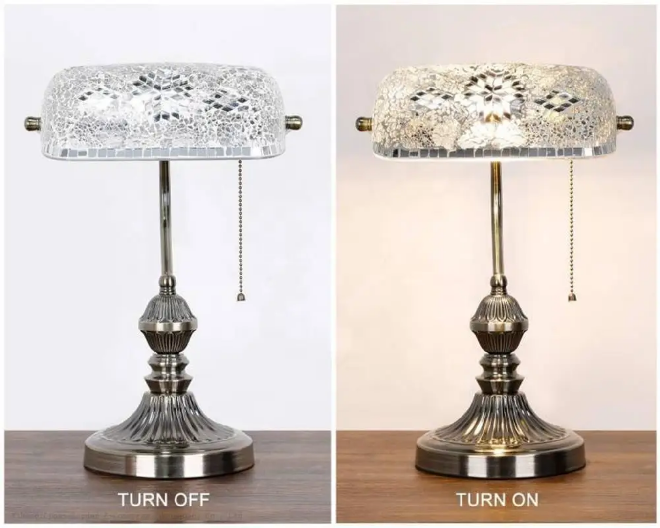 Mosaic Bankers Lamp with Glass Shade
