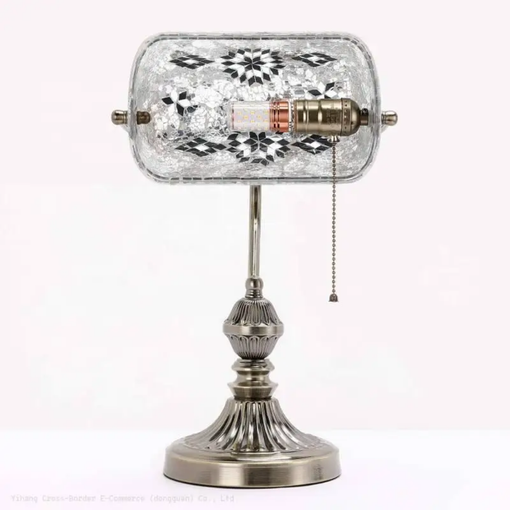 Mosaic Bankers Lamp with Glass Shade